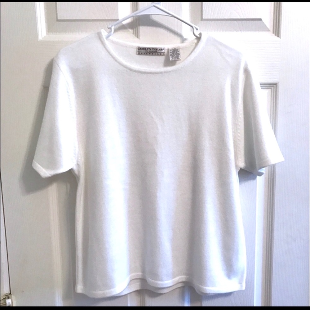 Carolyn Taylor Sweater Size Large Cream Short Sleeve Lightweight Knit Top EUC